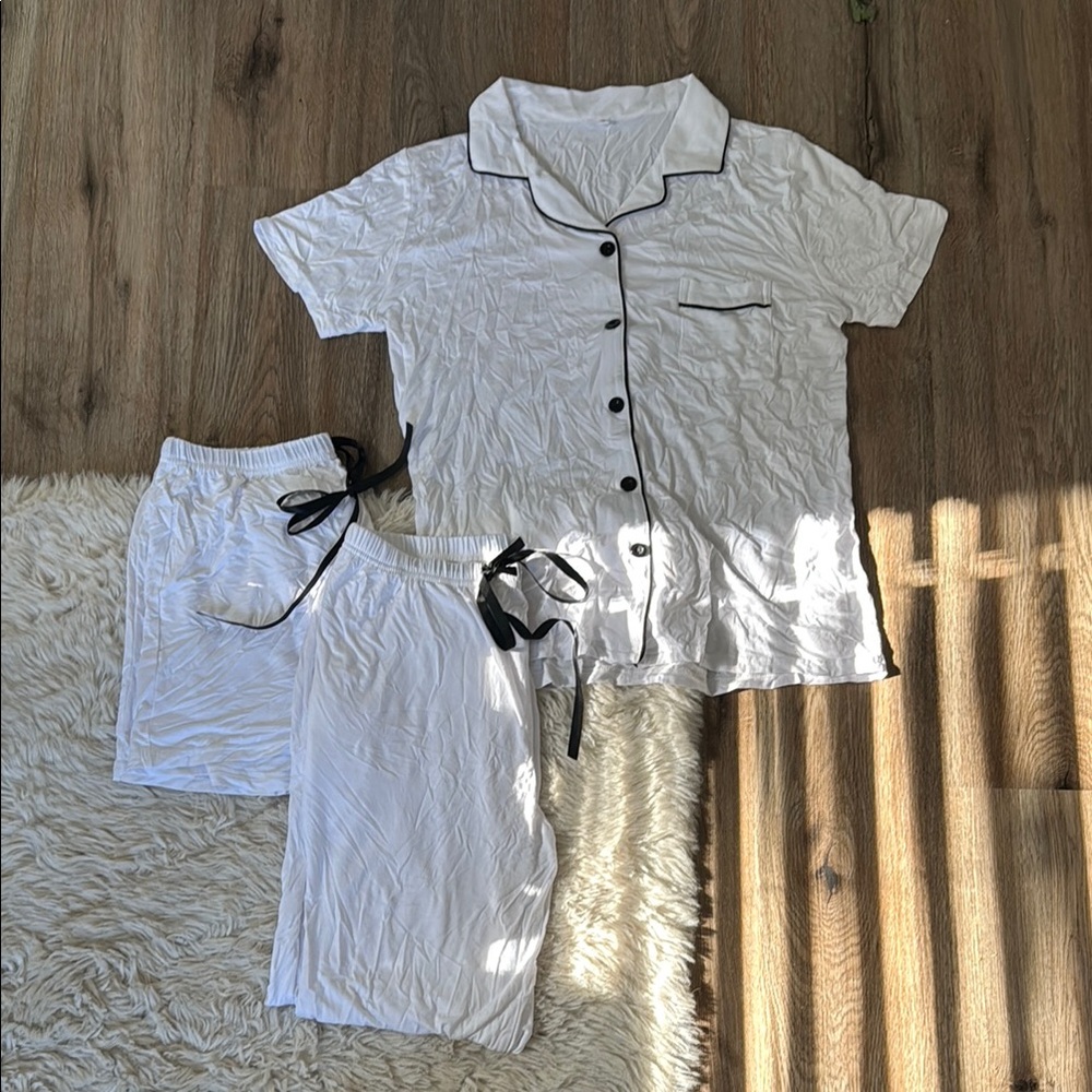 White Pajama Set with Black Trim